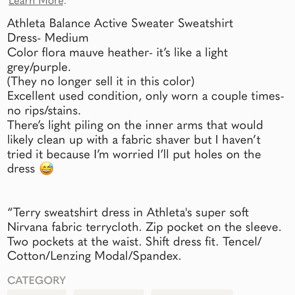 Athleta Long Sleeve Balance Active Sweater Sweatshirt Dress- Medium - Picture 7 of 7